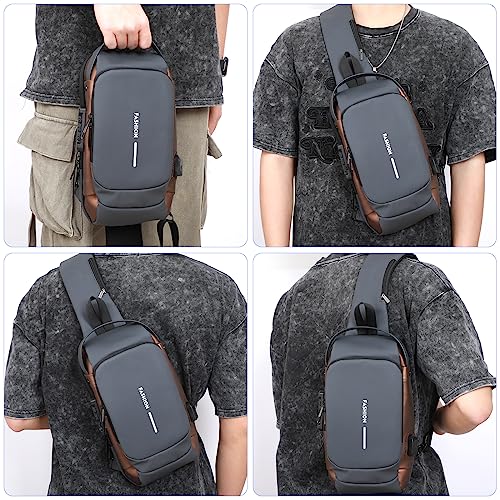icyant Anti Theft Sling Bag, Waterproof USB Charging Sport Sling Anti-Theft Shoulder Bag Mens Sling Bag Crossbody Shoulder Chest Bag with USB Charger Port Password for Men Sling Backpack