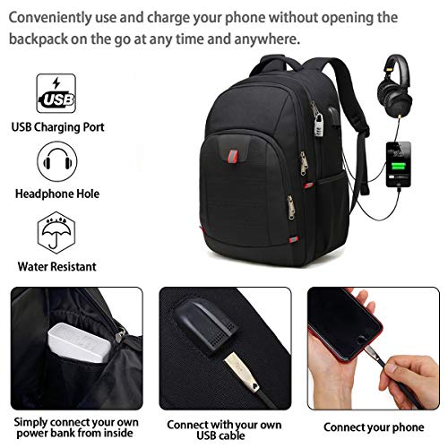 Della Gao Laptop Backpack,Extra Large Anti-Theft Business Travel Laptop Backpack Bag with USB Charging Port (Black 17 inch)