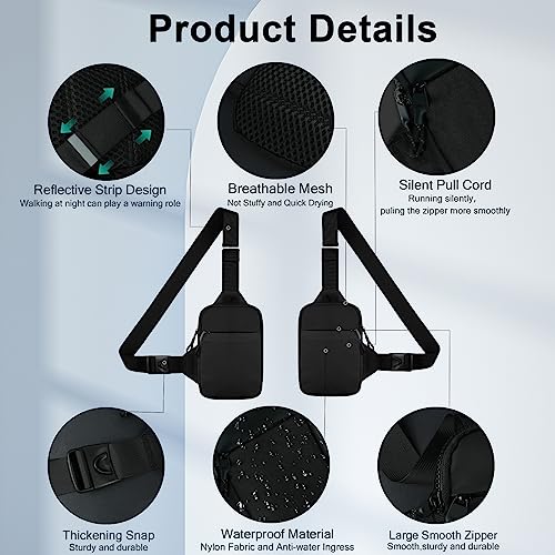 flintronic Sling Bag, Waterproof Chest Bag for Men and Women, Mini Breathable Crossbody Shoulder Bag with Zipper, Lightweight Shoulder Backpack for Travel Hiking Cycling Camping Outdoor Sports
