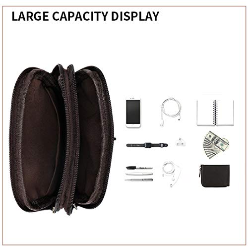 Cell Phone Shoulder Bag for Men, Leather Phone Waist Belt Bag Brown, 6.7" Vertical Multiple Pockets Leather Cellphone Case Belt Pouch Holder Crossbody Holster Hip Bum Bag with Carabiner and Belt Loop