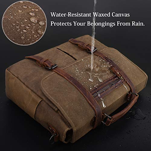 NUBILY Mens Laptop Messenger Bag Waterproof Computer Leather Satchel Briefcases Vintage Canvas Shoulder Bag Large Work Bag 15.6 inch (Brown)