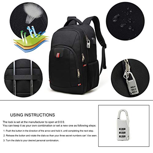 Della Gao Laptop Backpack,Extra Large Anti-Theft Business Travel Laptop Backpack Bag with USB Charging Port (Black 17 inch)