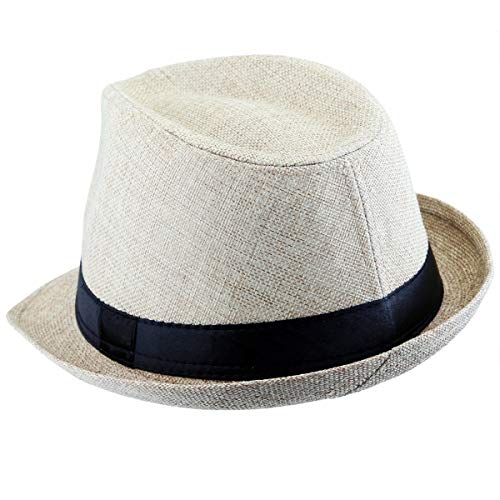 KYEYGWO Panama Fedora Hats for Men Woman, Braid Straw Short Brim Jazz Cap Trilby Hat, Beige