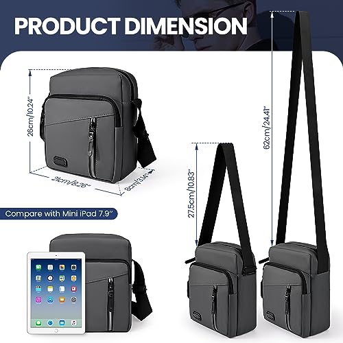 Benxdara Mens Shoulder Bag Crossbody Bag Waterproof Men's Small Side Bag with Adjustable Strap, Oxford & Polyester, Casual Crossbody Chest Sling Bag for Man & Women Outdoor Daily Use, Grey