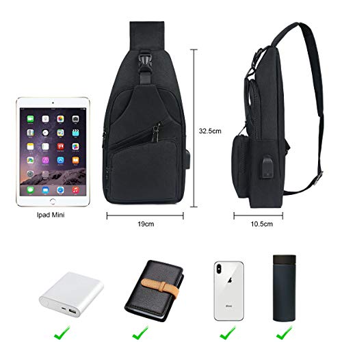 flintronic Sling Bag, Chest Bag with USB Charging Port, Men Women Lightweight Crossbody For Hiking,Cycling, Traveling (Include 1*USB Cable)