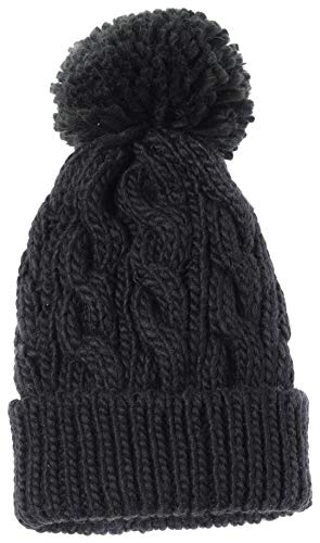 Atano Mens Cable Knit Bobble Hat Black