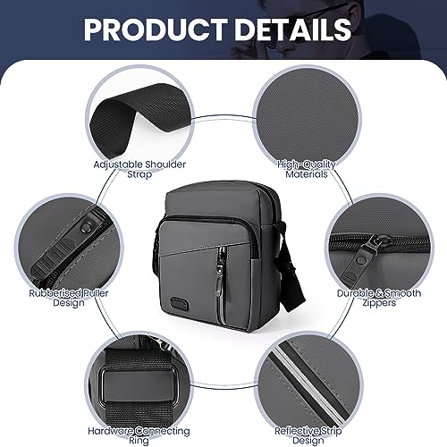 Benxdara Mens Shoulder Bag Crossbody Bag Waterproof Men's Small Side Bag with Adjustable Strap, Oxford & Polyester, Casual Crossbody Chest Sling Bag for Man & Women Outdoor Daily Use, Grey