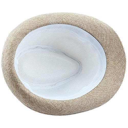 KYEYGWO Panama Fedora Hats for Men Woman, Braid Straw Short Brim Jazz Cap Trilby Hat, Beige