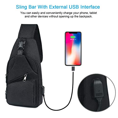 flintronic Sling Bag, Chest Bag with USB Charging Port, Men Women Lightweight Crossbody For Hiking,Cycling, Traveling (Include 1*USB Cable)