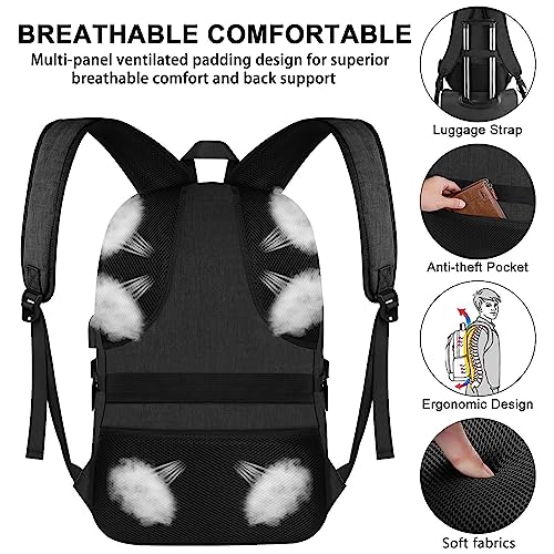 VSNOON Anti-Theft Laptop Backpack, 15.6-17.3 inch Business Laptop Rucksack Bag with USB Charging Port & Lock, Water Resistant Travel Backpack Computer Bag for Women Men, Black
