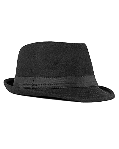 FBBULES Fedoras Trilby Hats Unisex Classic Bowler Caps Gangster Fascinators Panama Hat Vintage Style Roll-up Short Brim Jazz Hat for Adult Men Woman 56-58CM Black