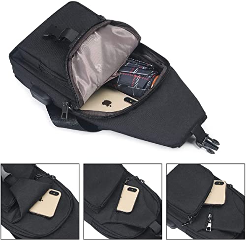 flintronic Sling Bag, Chest Bag with USB Charging Port, Men Women Lightweight Crossbody For Hiking,Cycling, Traveling (Include 1*USB Cable)