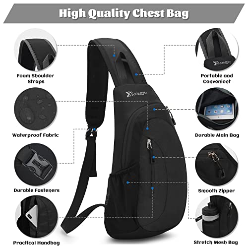 Januts Sling Backpack Small Rucksack Lightweight One Strap Shoulder Chest Bag Waterproof Anti-theft Casual Men Women Bags for Hiking Cycling Travelling Outdoor (Black)