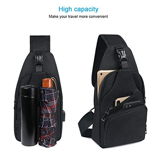 flintronic Sling Bag, Chest Bag with USB Charging Port, Men Women Lightweight Crossbody For Hiking,Cycling, Traveling (Include 1*USB Cable)