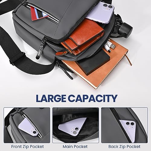 Benxdara Mens Shoulder Bag Crossbody Bag Waterproof Men's Small Side Bag with Adjustable Strap, Oxford & Polyester, Casual Crossbody Chest Sling Bag for Man & Women Outdoor Daily Use, Grey