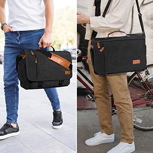 Estarer Laptop Messenger Shoulder Bag 17.3 Inch Mens Water Resistant Canvas Satchel Briefcase for Work Office(Dark Grey)