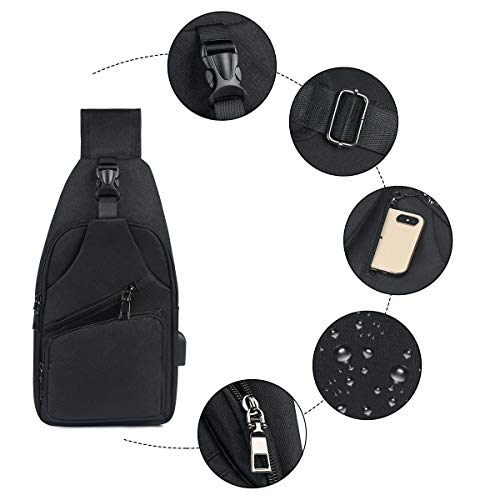 flintronic Sling Bag, Chest Bag with USB Charging Port, Men Women Lightweight Crossbody For Hiking,Cycling, Traveling (Include 1*USB Cable)