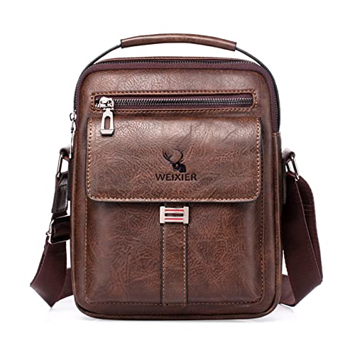 Vologle Men's Shoulder Bag PU Leather Messenger, Business Crossbody Manbag Casual Handbags Side Satchel Sling, Flight Sport Bags for Working Shopping Travel Daily (Brown)