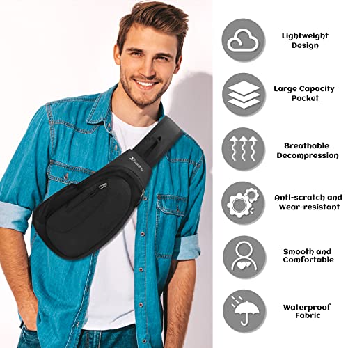 Januts Sling Backpack Small Rucksack Lightweight One Strap Shoulder Chest Bag Waterproof Anti-theft Casual Men Women Bags for Hiking Cycling Travelling Outdoor (Black)