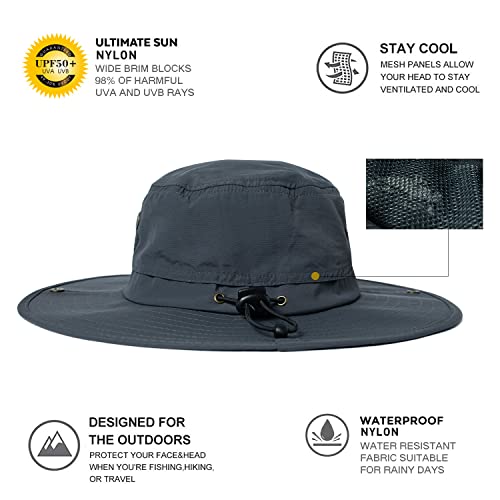 Comhats Ladies Womens SPF 50 Safari Hat Waterproof for Men Folding Summer UV Protection Wide Brim Womens Sun Shade Hat Bucket Fishing Hiking Boonie Hat 56-60CM Dark Grey