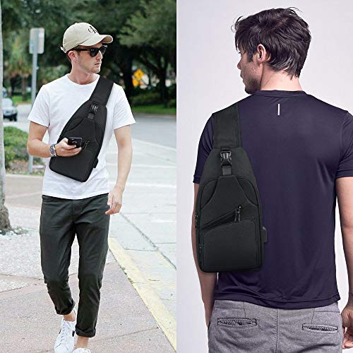 flintronic Sling Bag, Chest Bag with USB Charging Port, Men Women Lightweight Crossbody For Hiking,Cycling, Traveling (Include 1*USB Cable)
