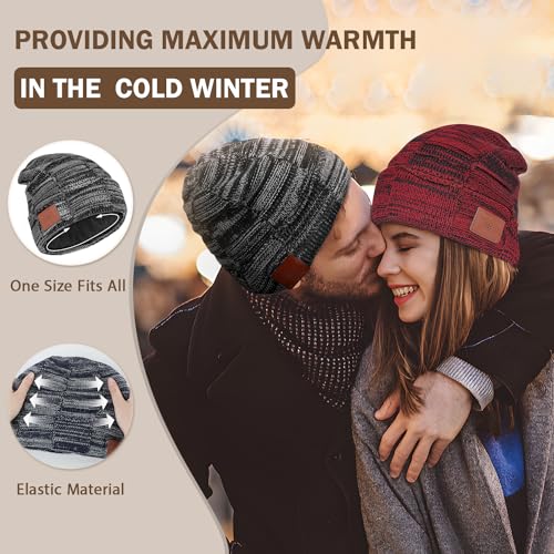 Bosttor Bluetooth Beanie, Warm Fleece Lined Winter Hats for Men, Knit Beanie with Headphones for Fishing Cycling Running, Skullies & Beanies for Men Dad Stocking Fillers Black