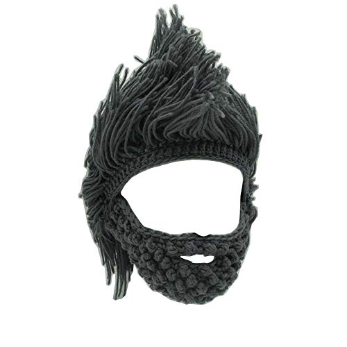 YEKEYI Viking Beard Beanie Horn Hat Winter Warm Mask Knitted Wool Funny Skull Cap
