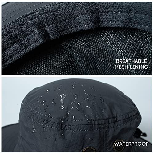 Comhats Ladies Womens SPF 50 Safari Hat Waterproof for Men Folding Summer UV Protection Wide Brim Womens Sun Shade Hat Bucket Fishing Hiking Boonie Hat 56-60CM Dark Grey
