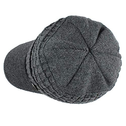Yixda Men's Winter Hat with Peak Warm Knitted Beanie Cap with Fleece Lining, gray, One Size