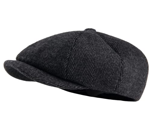 GEANBAYE Newsboy Cap Peaky Baker Boy Flat Caps for Men (Black)