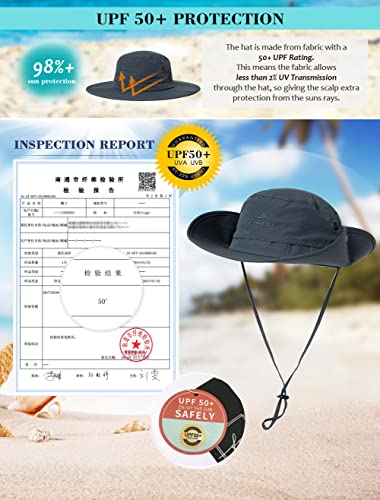 Comhats Ladies Womens SPF 50 Safari Hat Waterproof for Men Folding Summer UV Protection Wide Brim Womens Sun Shade Hat Bucket Fishing Hiking Boonie Hat 56-60CM Dark Grey