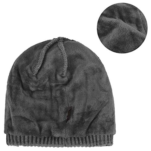 Yixda Men's Winter Hat with Peak Warm Knitted Beanie Cap with Fleece Lining, gray, One Size