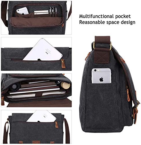 S-ZONE Men's Messenger Bag Crossbody Shoulder 15.6 Inch Laptop Vintage Canvas Briefcase Satchel for Work School Traveling Daily Use Multiple Pocket