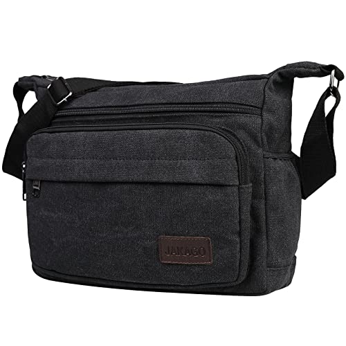 JAKAGO Waterproof Messenger Shoulder Bag,Multi Pockets Canvas Crossbody Bag for Men,Casual Lightweight Satchel Bag for Travel Outdoor Hiking Working Daily Use (Black, M)