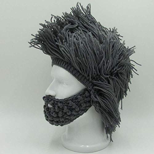 YEKEYI Viking Beard Beanie Horn Hat Winter Warm Mask Knitted Wool Funny Skull Cap