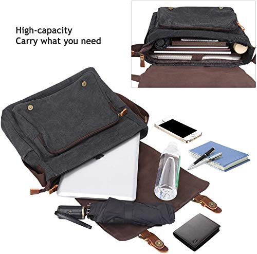 S-ZONE Men's Messenger Bag Crossbody Shoulder 15.6 Inch Laptop Vintage Canvas Briefcase Satchel for Work School Traveling Daily Use Multiple Pocket