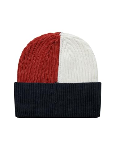 Tommy Hilfiger Men's Men's Striped Ribbed Beanie Hat, White Flag, One Size UK