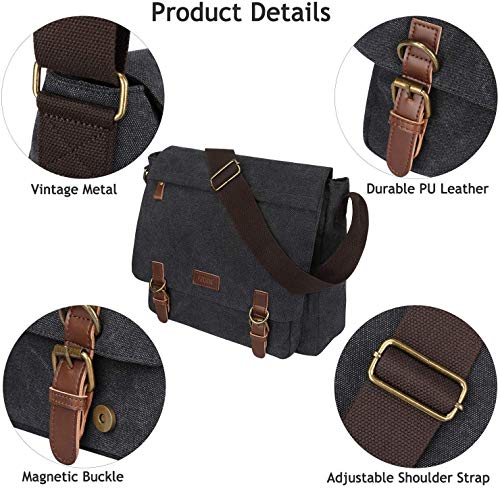 S-ZONE Men's Messenger Bag Crossbody Shoulder 15.6 Inch Laptop Vintage Canvas Briefcase Satchel for Work School Traveling Daily Use Multiple Pocket
