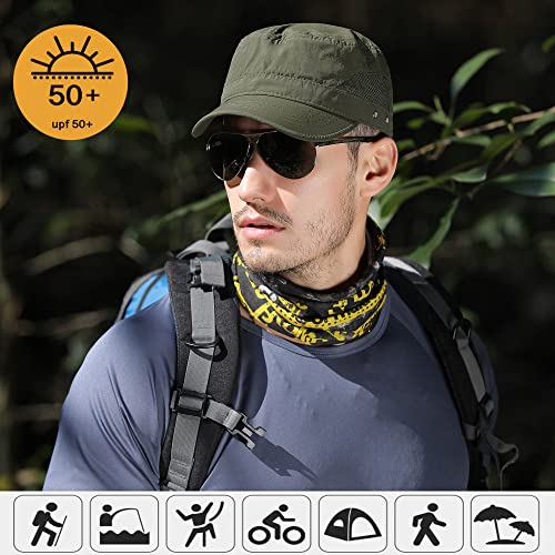 Pyrafox Mens Waterproof Flat Top Army Cap, Short Brim Outdoor Breathable Military Cap, Adjustable Classic Navy Hat, Baseball Cap Army Green