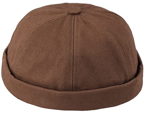 KharmLaddy Beanie Cap for Men No Brim Skully Cap Vintage Rolled Cuff Cap Hat for Street Hip Hop Docker Coffee