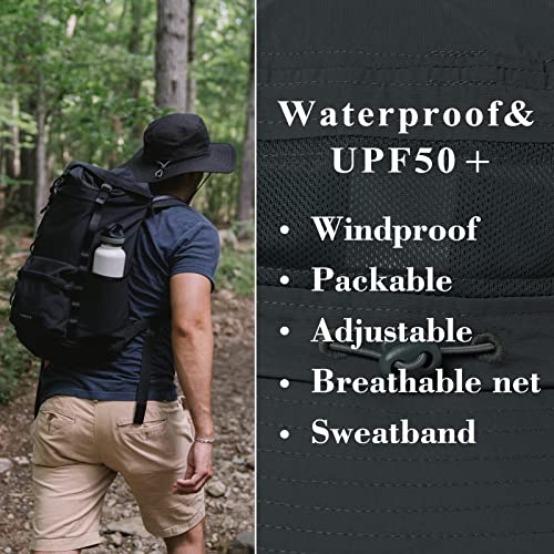 Comhats Ladies Womens SPF 50 Safari Hat Waterproof for Men Folding Summer UV Protection Wide Brim Womens Sun Shade Hat Bucket Fishing Hiking Boonie Hat 56-60CM Dark Grey