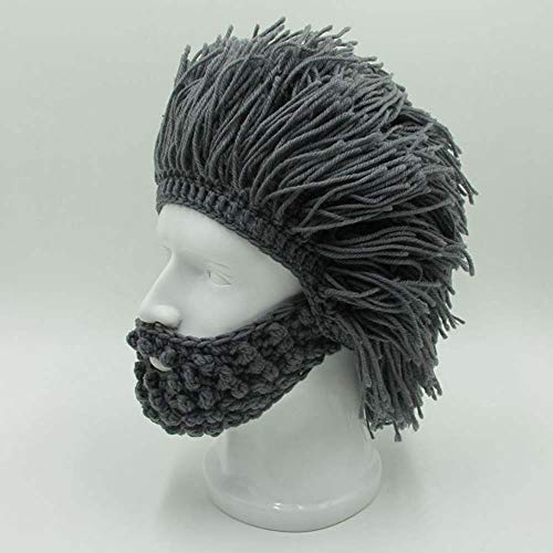 YEKEYI Viking Beard Beanie Horn Hat Winter Warm Mask Knitted Wool Funny Skull Cap