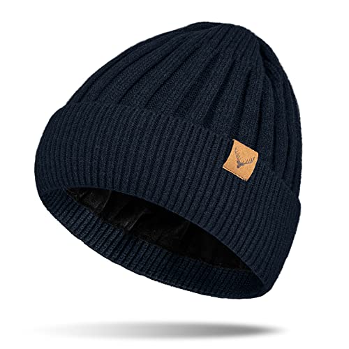 NEOLA Beanie Hat Mens - Winter Thermal Hats with Fleece Lined Skullies & Beanies Warm Soft Stretchable Knitted Cuffed Skull Caps Hats for Men Outdoor UK
