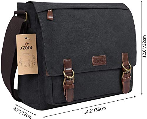 S-ZONE Men's Messenger Bag Crossbody Shoulder 15.6 Inch Laptop Vintage Canvas Briefcase Satchel for Work School Traveling Daily Use Multiple Pocket