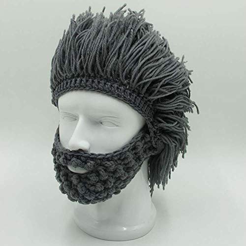 YEKEYI Viking Beard Beanie Horn Hat Winter Warm Mask Knitted Wool Funny Skull Cap