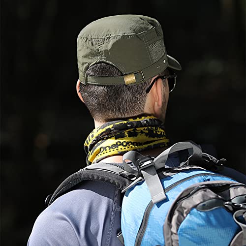 Pyrafox Mens Waterproof Flat Top Army Cap, Short Brim Outdoor Breathable Military Cap, Adjustable Classic Navy Hat, Baseball Cap Army Green