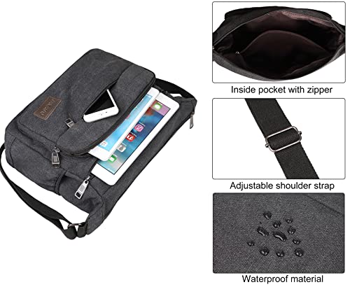 JAKAGO Waterproof Messenger Shoulder Bag,Multi Pockets Canvas Crossbody Bag for Men,Casual Lightweight Satchel Bag for Travel Outdoor Hiking Working Daily Use (Black, M)