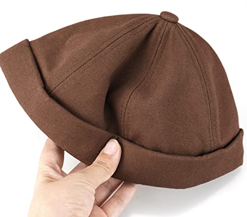 KharmLaddy Beanie Cap for Men No Brim Skully Cap Vintage Rolled Cuff Cap Hat for Street Hip Hop Docker Coffee