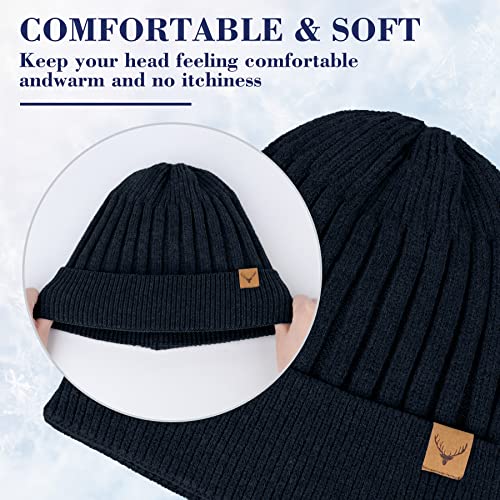 NEOLA Beanie Hat Mens - Winter Thermal Hats with Fleece Lined Skullies & Beanies Warm Soft Stretchable Knitted Cuffed Skull Caps Hats for Men Outdoor UK