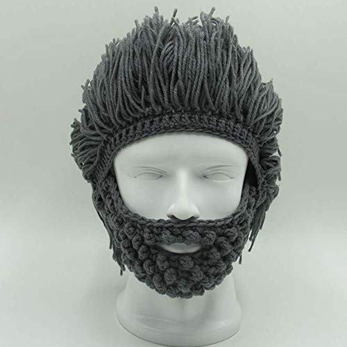 YEKEYI Viking Beard Beanie Horn Hat Winter Warm Mask Knitted Wool Funny Skull Cap
